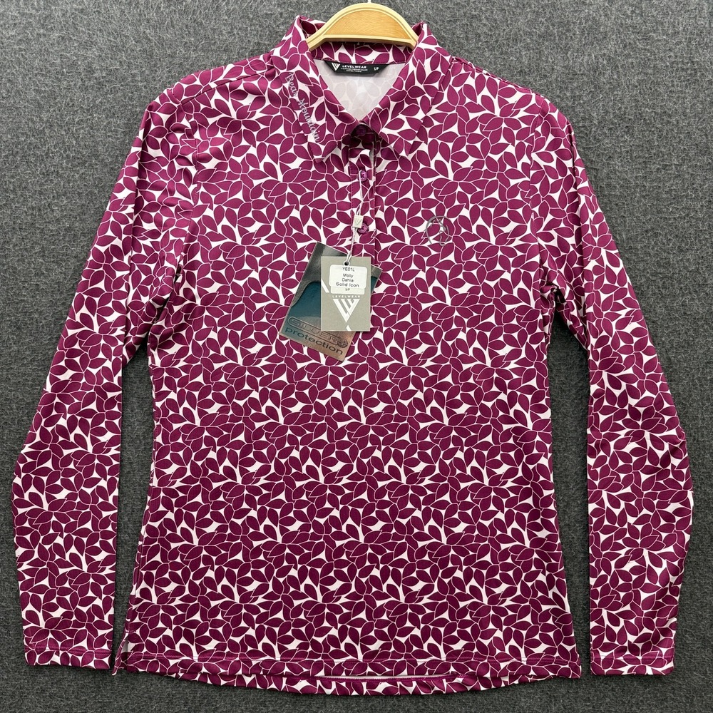 Levelwear Polo Shirt Womens Small Bear Mountain Golf Top Red Floral Long Sleeve - Picture 1 of 8